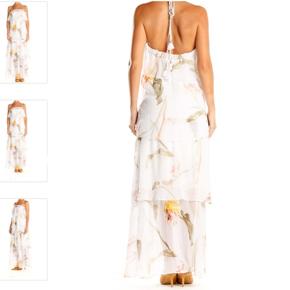White House Black Market White Floral Print Tiered Bohemian Column Dress Medium - Picture 8 of 16